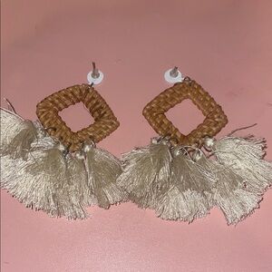 Bohemian Tan and Cream Tassel Earrings Hand Crafted